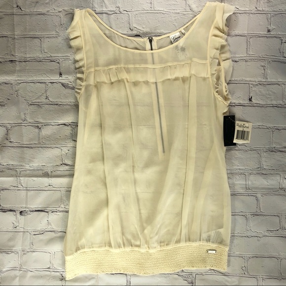 Guess Los Angeles Sheer Silk Cream Top Size L NWT - Picture 3 of 14